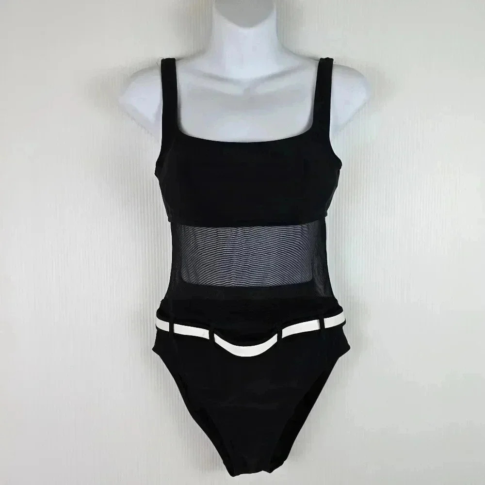 La Blanca Women's One Piece Black Swimsuit With Mesh Middle Insert Size 10